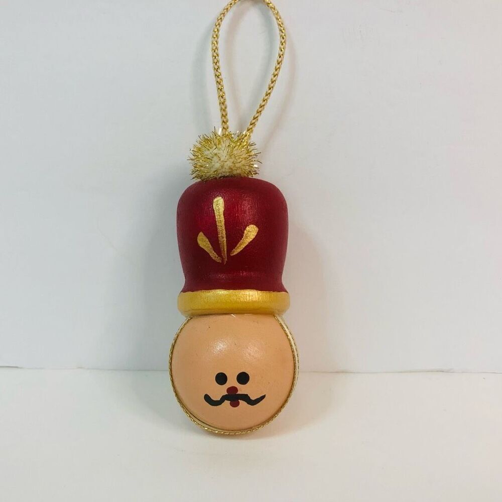 handmade soldier head ornament‎ 1996 red and gold wooden vintage christmas